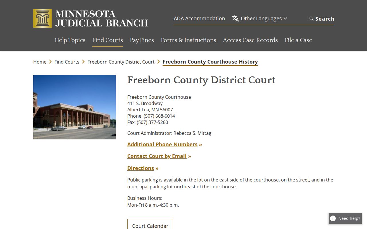 Alden court records Freeborn Courthouse History source