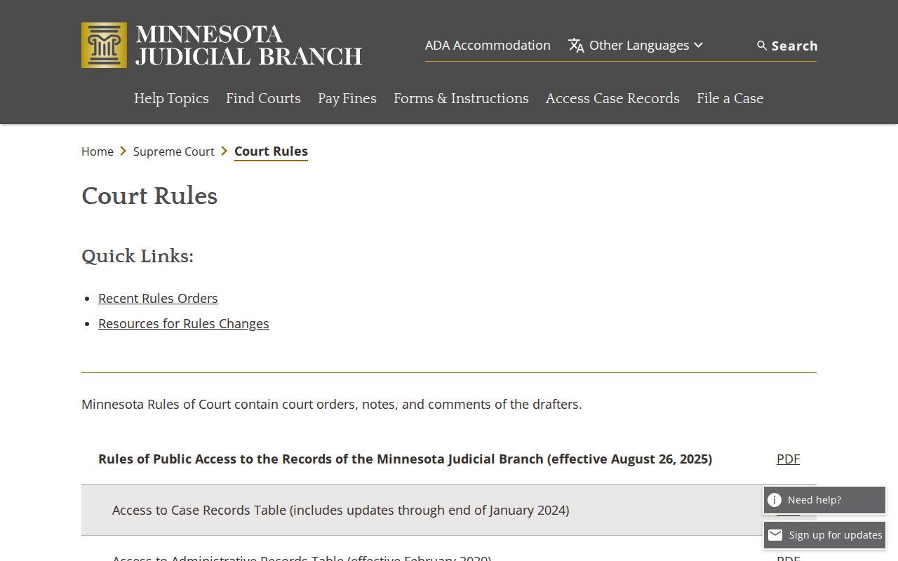 Freeborn County case search Minnesota Court Rules index