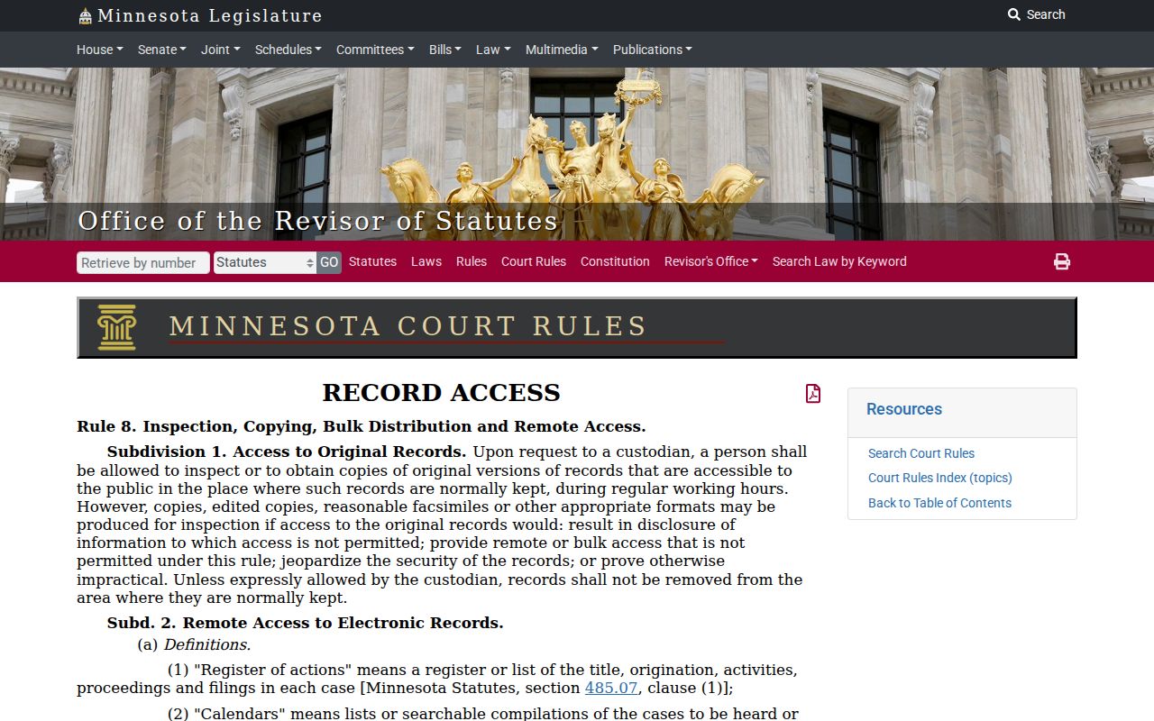 Freeborn County case search Rule 8 public access information