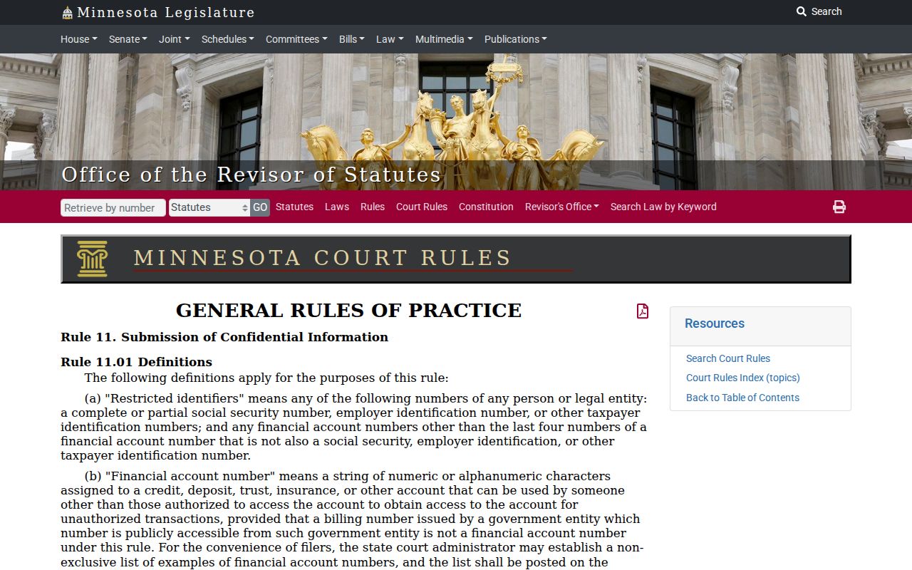 Freeborn County case search Rule 11 restricted identifier information