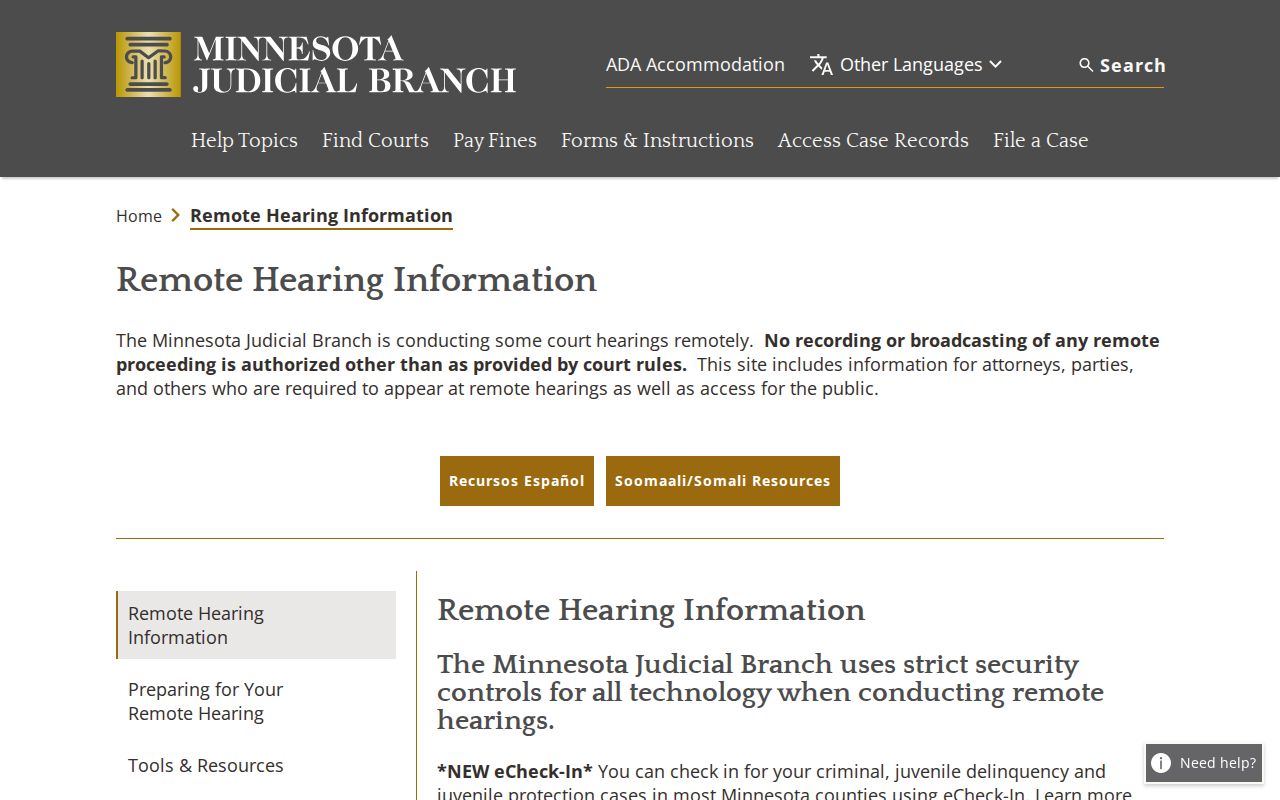 Freeborn County court calendar remote hearing notice screen
