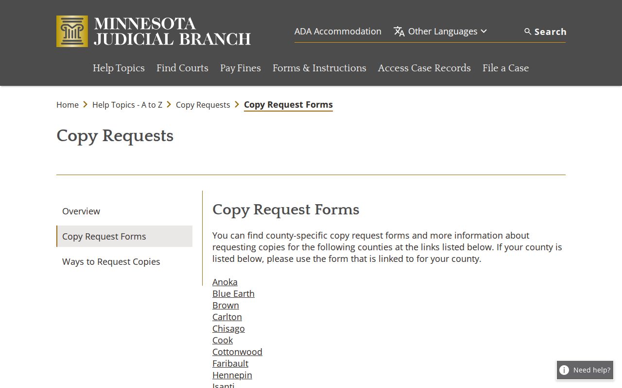 Freeborn County court records copy request forms