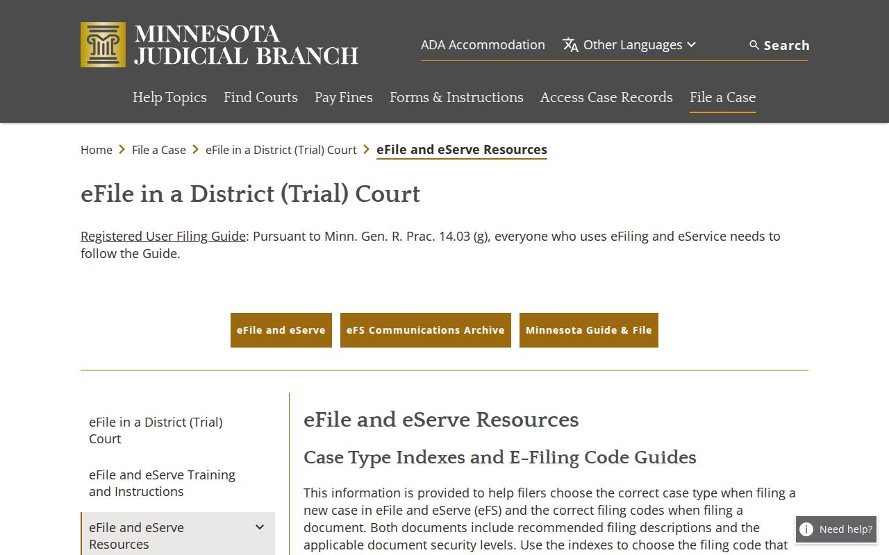 Freeborn County court records eFS security classifications