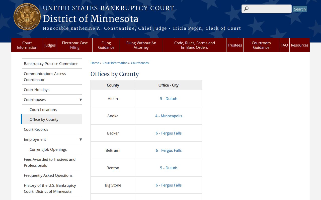 Geneva court records Minnesota Bankruptcy Court office route