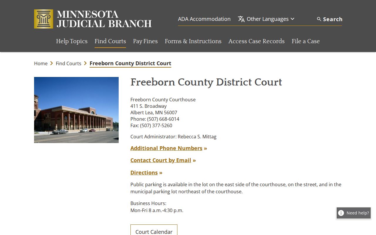 Freeborn County court docket source at the Freeborn District Court