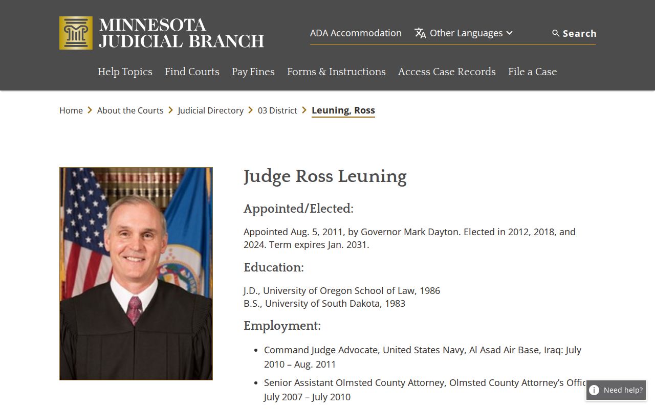 Freeborn County court docket judicial officer information