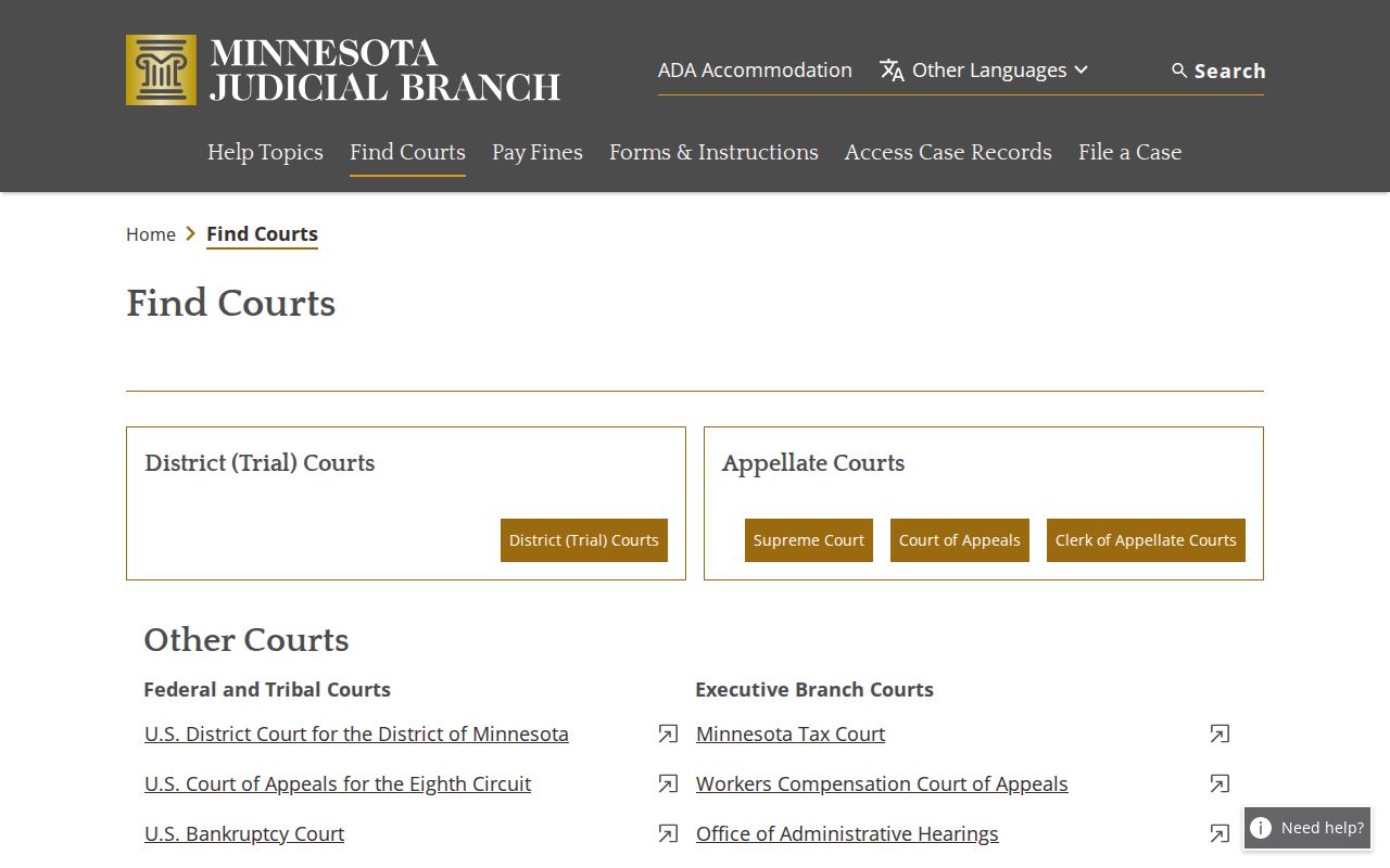 Freeborn County court docket access through Minnesota Judicial Branch court resources