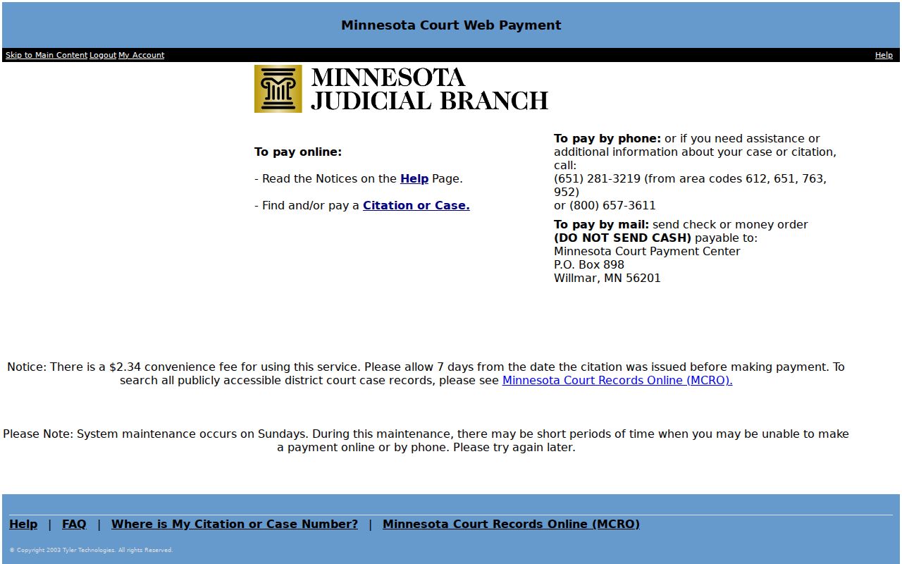 Freeborn County traffic court Web Pay payment portal